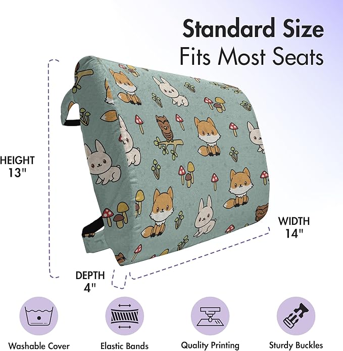 Ambesonne Woodsy Lumbar Back Support Pillow, Friendly Woodland Creatures Mushrooms and Plants in Cartoon Style, High Density Foam for Office Chairs Car Seats, 14" x 13", Multicolor