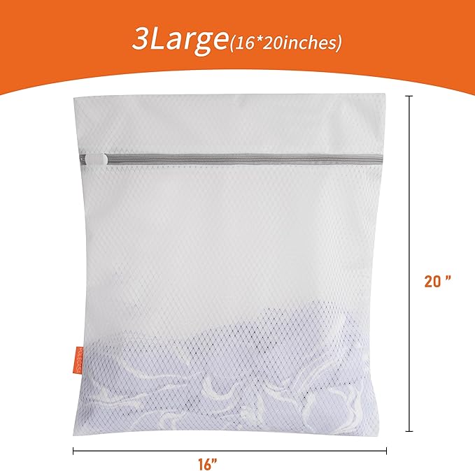 Polecasa 3Pcs 16 x 20 Inches Extra Durable 125g Diamond Mesh Laundry Bags with Sturdy Zipper for Delicates, Protect Clothes in Washing Machine, Laundry Room Essentials for College, Dorm (3 Large)