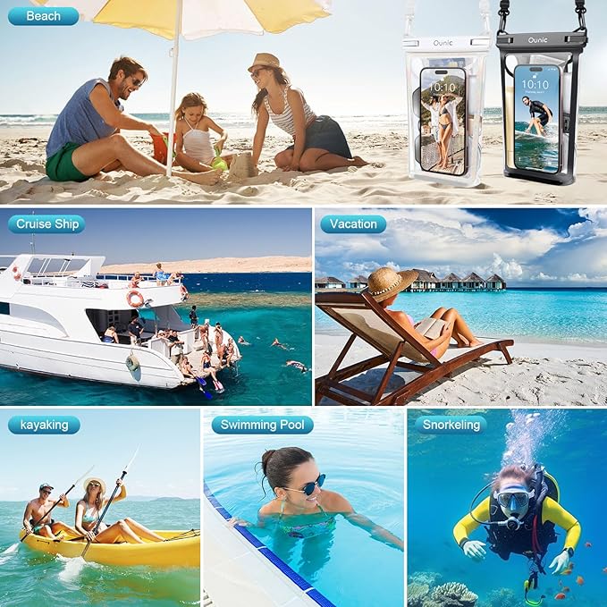 Large Waterproof Phone Pouch, Floating Waterproof Pouch for iPhone 16 15 14 13 12 Pro Max Galaxy S25 S24 S23, Adjustable Lanyard, IPX8 Waterproof Bag for Beach Cruise Swimming Rafting Boating