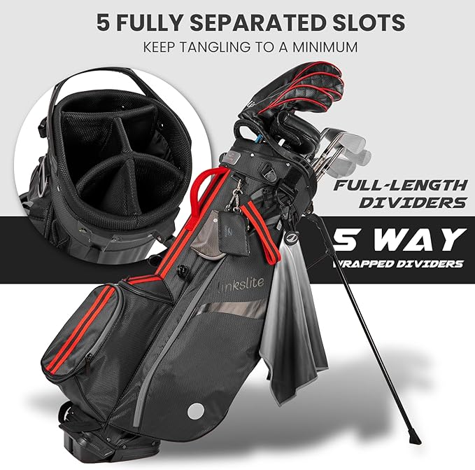 Ultra Lightweight Waterproof Golf Stand Bag with Rain Cover | Full-Length 5-Way Divider, 6 Pockets with Magnetic Access & Dual X-Strap | Easy-Carry for Men & Women