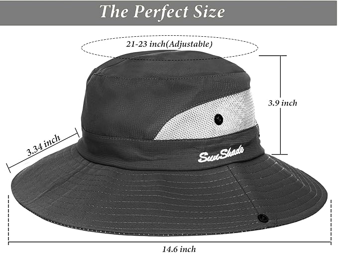 Women's Outdoor UV-Protection-Foldable Sun-Hats Mesh Wide-Brim Beach Fishing Hat with Ponytail-Hole