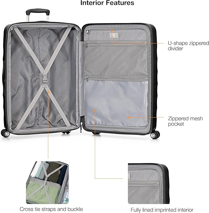 Traveler's Choice Elm Expandable Spinner Luggage Set, Matte Black, 29" Large