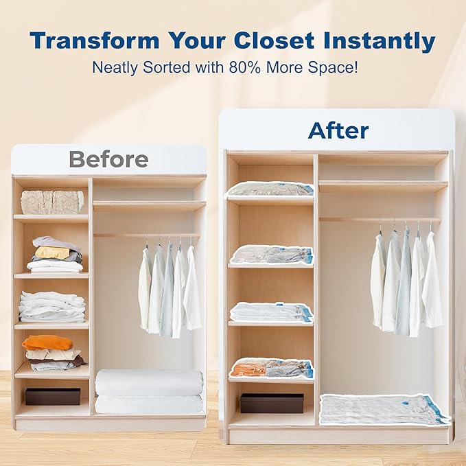 HOUSE DAY 10 Large Vacuum Seal Bags For Clothing Travel, 80% Space Saving Travel Vacuum Bags with Electric Pump, Vacuum Storage Bags For Clothes, Comforters, Bedding, Moving, Storage & Organization