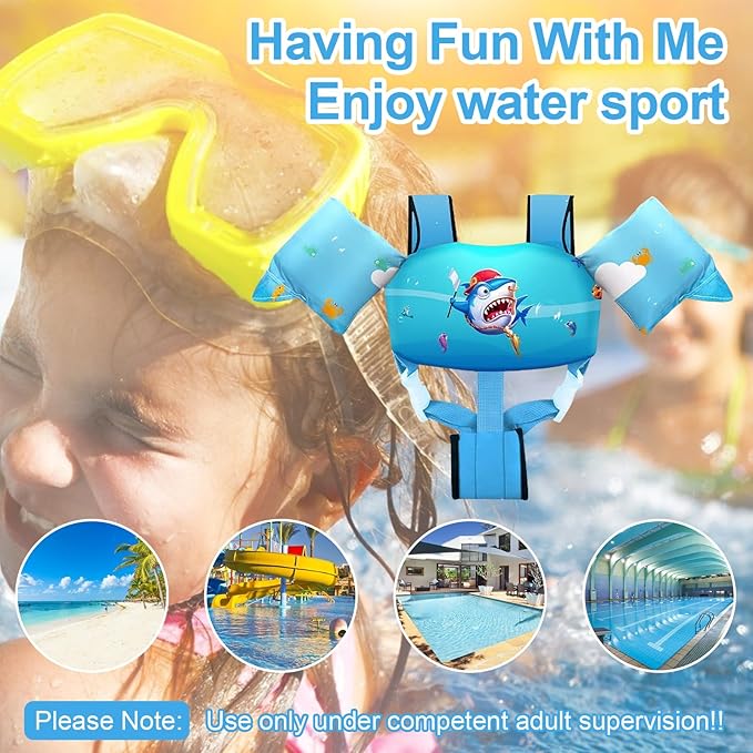 Chriffer Kids Swim Vest Life Jacket for 30-55 Pounds Boys and Girls, Toddler Floaties with Shoulder Harness Arm Wings for 2,3,4,5,6,7 Years Old Baby