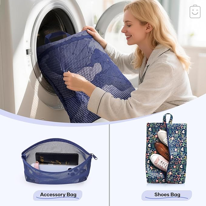 Veken 11 Set Compression Packing Cubes for Travel Essentials,Compressible Expandable Large Luggage Suitcase Organizer Bags for Clothing,Durable Space Saver Storage Bags(Dark Blue Floral)