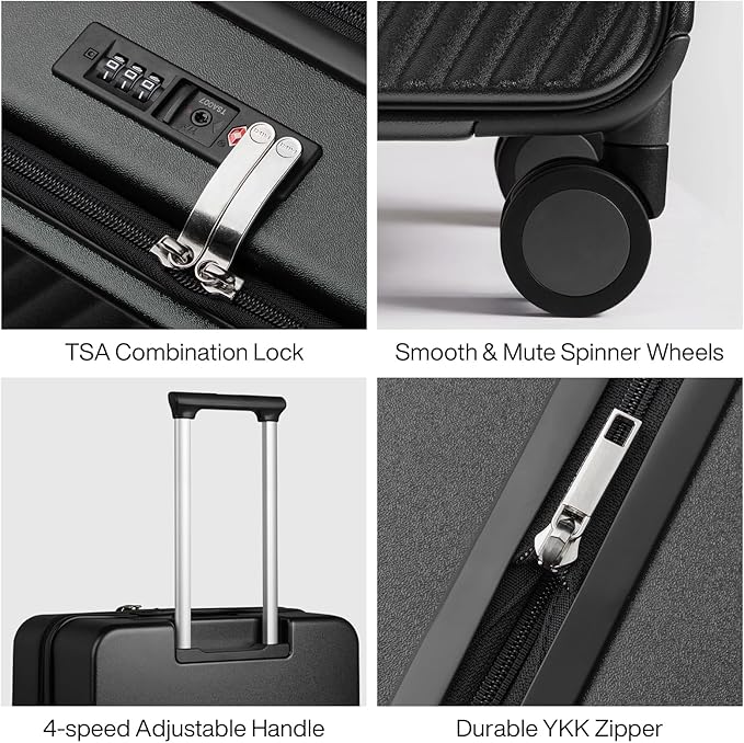 mixi 24 Inch Large Expandable Checked Luggage PC Hard Shell Suitcase Top Opening Rolling Travel Suitcases with Spinner Wheels & TSA Lock, Black