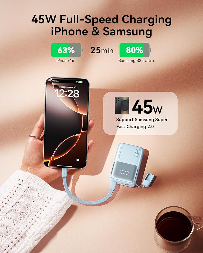 INIU Pocket Size Portable Charger, Ultra Small 10000mAh 45W PD Power Bank, Fast Charging Battery Pack, Travel Essentials Powerbank for iPhone 17 16 Pro Air, Xiaomi 17 Pro Max 16 15 14, S24 etc