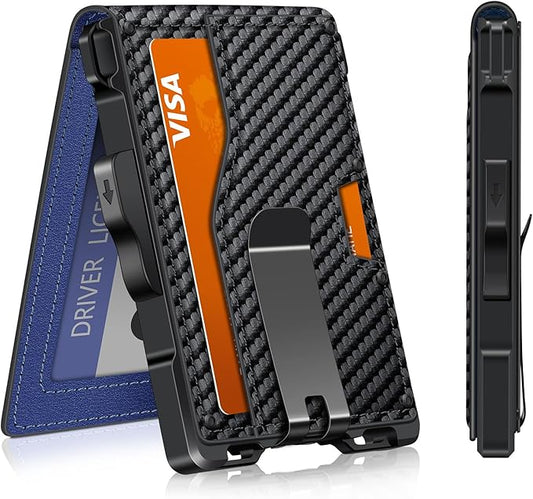 Wallet for Men, Minimalist Slim Mens Wallet with Money Clip, RFID Blocking Smart Pop Up Card Wallet with ID Window, Compact Bifold Wallet,Metal Aluminum Credit Card Holder