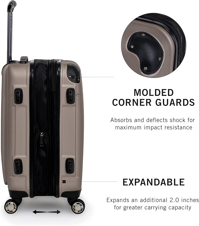 Kenneth Cole REACTION Renegade Luggage Expandable 8-Wheel Spinner Lightweight Hardside Suitcase, Champagne, 3-Piece Set (20"/24"/28")
