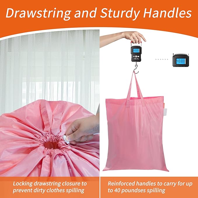 Polecasa Small Heavy Duty Laundry Bag with 130gsm Tear Resistant Fabric and Handles, Easy to Carry Durable Dirty Clothes Drawstring Bag, Perfect for College Dorm, Travel 21”x24”, Pink