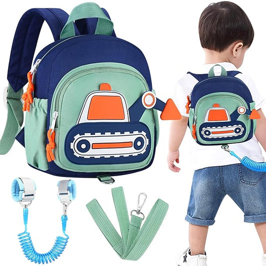 Accmor Toddler Leash Backpack, Cute Excavator Child Bag Harness with Anti Lost Wrist Link, Kid Walking Back Pack Mini Rucksack with Restraints Hand Strap Tether for Baby Boys Outdoor Traveling