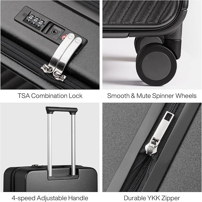 mixi 24 Inch Large Expandable Checked Luggage PC Hard Shell Suitcase Top Opening Rolling Travel Suitcases with Spinner Wheels & TSA Lock, Rock Gray