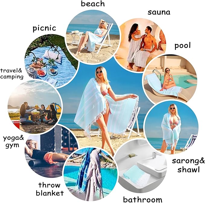 Beach Towel 2 Pack, Sand Free Oversized 39 x 72, Turkish Quick Dry Lightweight Pool Travel Towel, Cool Beach Essentials Super Absorbent