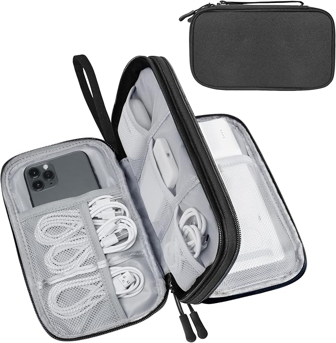 Electronics Travel Organizer,Portable Waterproof Electronic Travel Storage Bag for Small Charging Cord Storage,Charger,Small Electronics,SD Card etc,for Travel,Business - Black