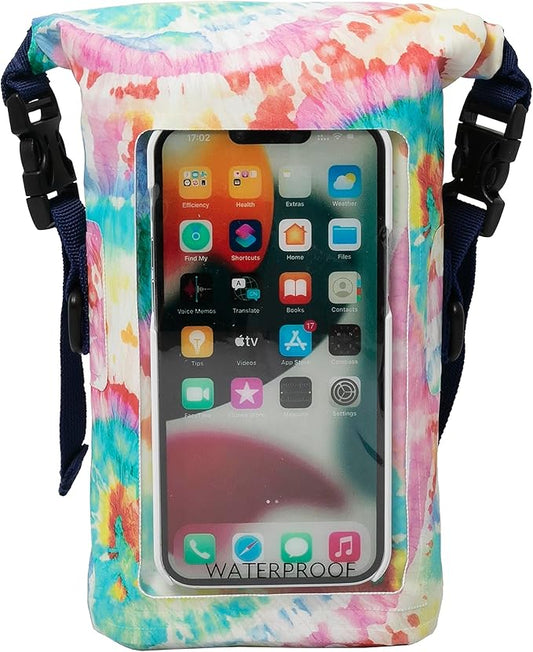 geckobrands Waterproof Phone Tote with 2L Dry Bag and Adjustable Strap – Protect Your Phone and Valuables While on The Go Tie Dye