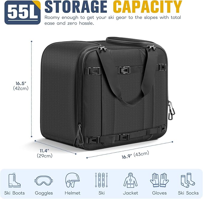 findway Ski Boot Bag, 55L Ski Boot bag Backpack 1680D Waterproof for Skis, Ski Helmet, Ski Boots, Snowboard & Accessories