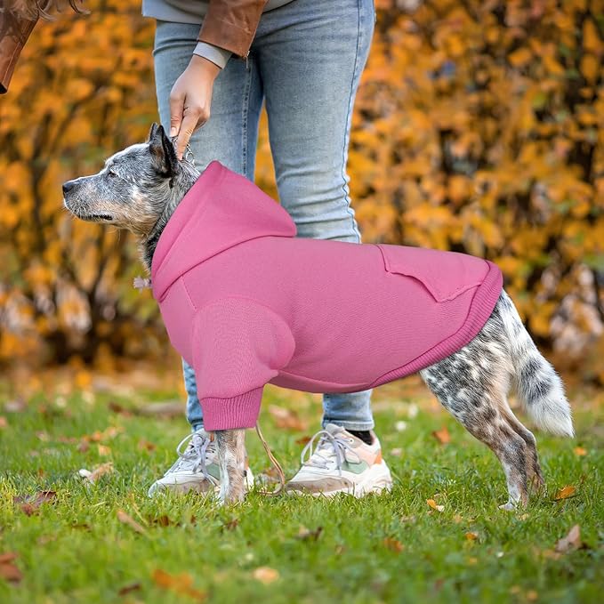 Dog Sweaters for Large Dogs,Dog Hoodie Sweater Solid Soft Brushed Fleece Pet Clothes Pet Hoodie Sweatshirt with Pocket(Pink-XL)
