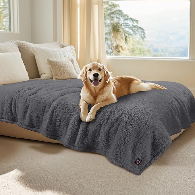 Luciphia Waterproof Pet Blanket for Medium Large Dogs Soft Cat Sherpa Calming Thick Cover Leakproof Cozy Puppy Sofa Bed Car Couch Protector(Grey,80x63 inches)