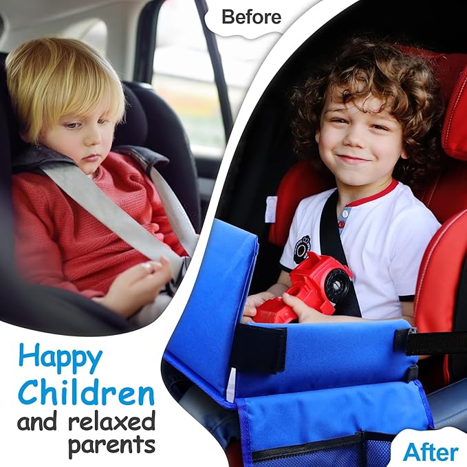 Julaiwy Travel Tray for Kids, Carseat Table Tray for Road Trip Activities, Toddler Lap Desk Organizer for Airplane - Blue