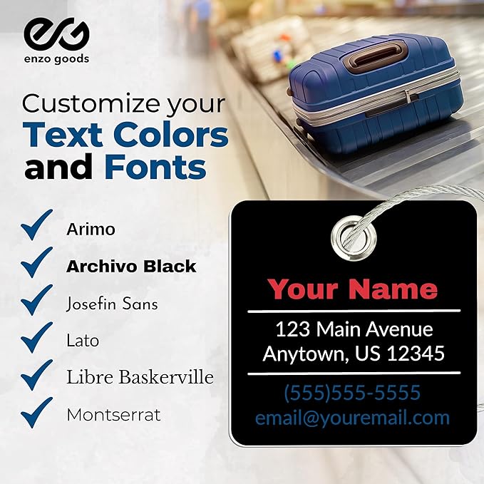 Personalized Luggage Tag | 3 Pack | Custom Luggage Tags for Suitcases | Kids Backpack Tag | 10 Color Options & Choose Font, Font Color