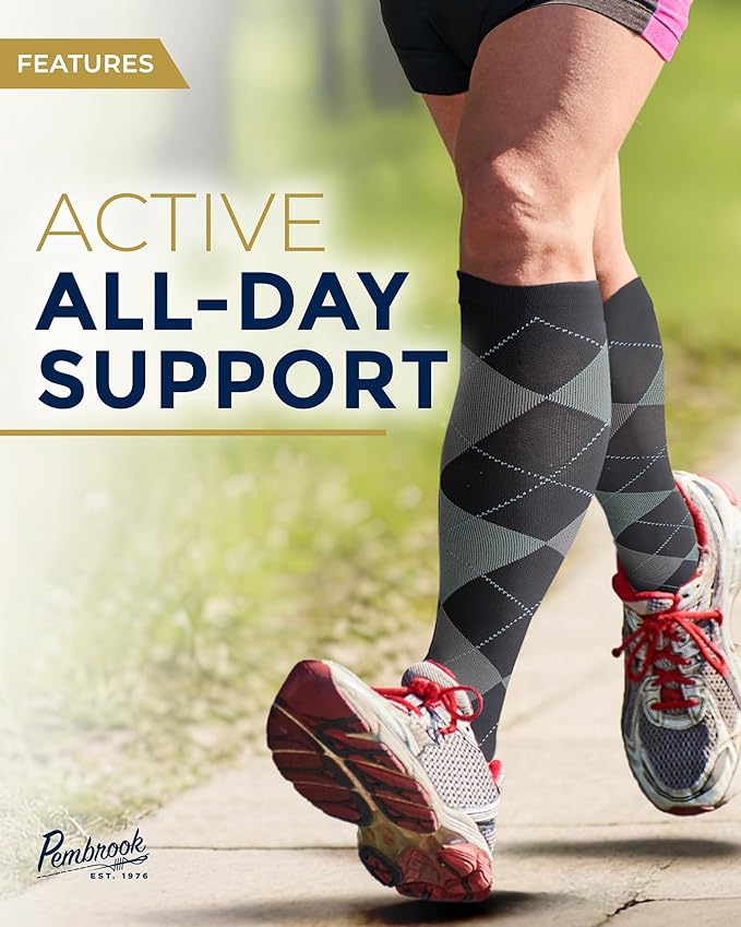 Pembrook Bamboo Viscose Light Compression Socks - 3 Pairs | 8-15 mmhg Compression Socks | Knee High Comfort Support Socks