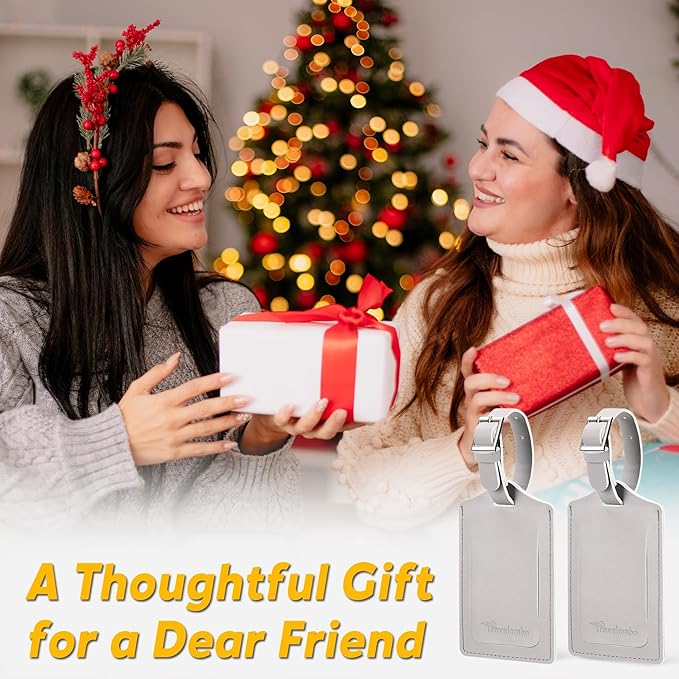 Travelambo 8 Pack Luggage Tags Faux Leather for Suitcases Travel Bag Labels Travel Accessories Essential with Protection Cover ID (Light Grey)