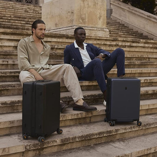 LEVEL8 Elegance Checked Luggage, 24 Inch Hardside Suitcase, Lightweight Matte Hardshell with Tsa Lock, Large Suitcases with Spinner Wheels, Black