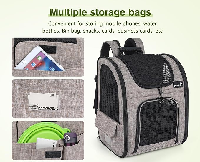 Pecute Pet Carrier Backpack, Large Cat Carrier Backpack, Expandable Cat Backpack with Breathable Mesh for Medium Large Cats, and Small Dogs, Dog Backpack Carrier for Travel Hiking Khaki