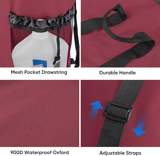 BALEINE 120L Laundry Bag Backpack, 900D Oxford Fabric Large Travel Laundry Bags with Shoulder Straps and 2 Mesh Pockets for College Dorm, Apartment, Laundromat (Red, 120L)