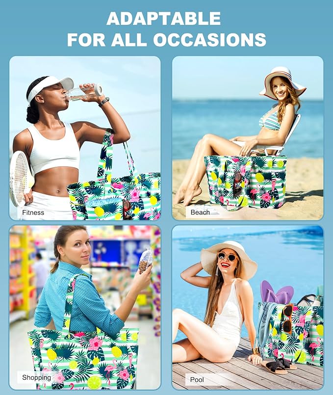 Extra Large Beach Bag Waterproof Beach Totes Bags for Women, Lightweight Foldable Pool Bag with Zipper Wet Compartment