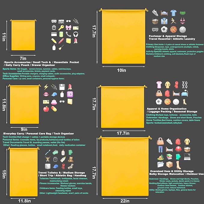 Microfiber Drawstring Bags, Multi-Size Soft Protective Pouches for Shoes, Ski Goggles, Sunglasses, Handbags & Camera Lenses