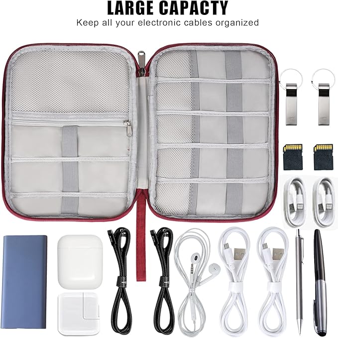 Electronic Organizer Travel Universal Cable Organizer Electronics Accessories Bag for Cable, Charger, Phone, USB, SD Card,1Pack