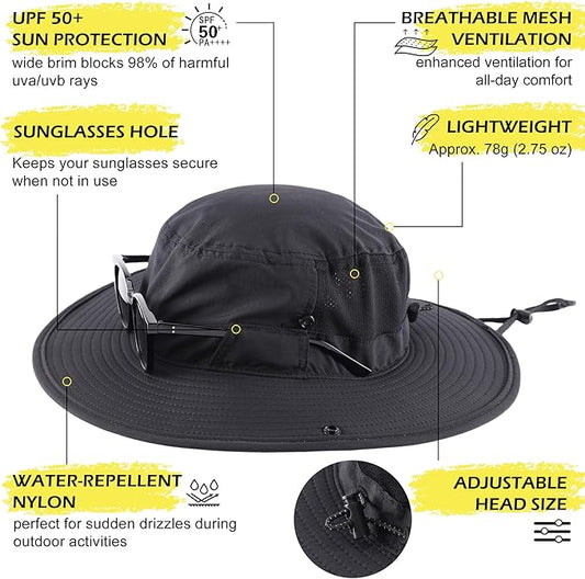 Connectyle Men's Sun Hat UPF 50+ Wide Brim Bucket Hats for Fishing Hiking Gardening Adjustable Boonie Hat Outdoor Safari Hats