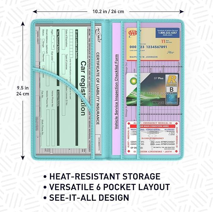 Car Registration and Insurance Card Holder, Premium PU Leather Glove box Organizer for Licence, Cards & Essential Documents in your Glove compartment, a Car Wallet for all Vehicle needs:Blue