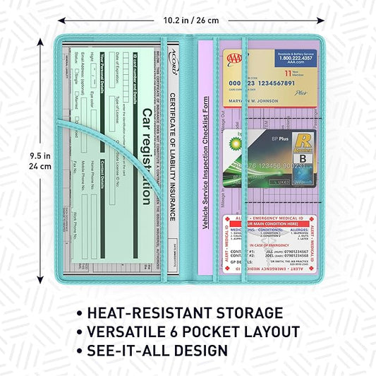 Car Registration and Insurance Card Holder, Premium PU Leather Glove box Organizer for Licence, Cards & Essential Documents in your Glove compartment, a Car Wallet for all Vehicle needs:Blue