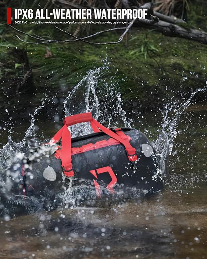 BORLENI Waterproof Motorcycle Dry Duffel Bag Luggage Tail Bag with Large Storage Space,Roll Top Closure, Shoulder Straps, Inner Pocket and Mesh Pocket for Motorcycling Travel Camping (Black,50L)
