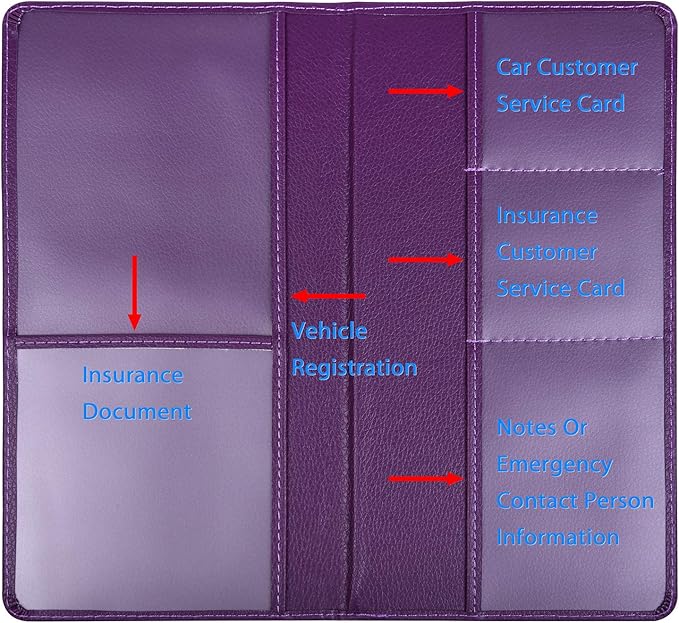 Wisdompro Car Document Holder Organiser, PU Leather Vehicle Insurance and Registration Holders Wallet Case for ID Card, Driving Licence, Key Contact Information Cards