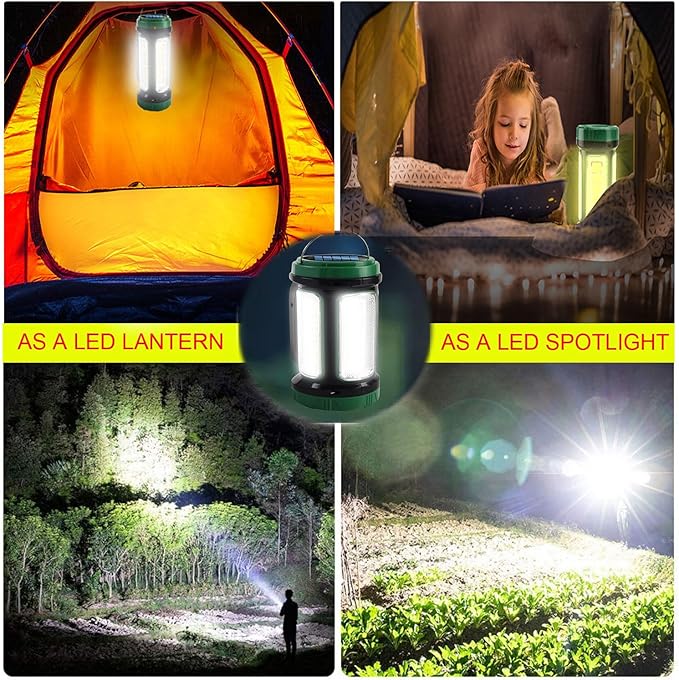 SUYOOULIN LED Searchlight Spotlights Lantern, Solar Rechargeable Super Bright 10000LM Handheld LED Flashlight, Multifunction Camping Lantern Work Light, 6 Light Modes, Waterproof