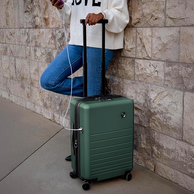 Traveler's Choice Markham Hardside Expandable Luggage with Double Spinner Wheels, Carry-On 21-Inch Suitcase, Green