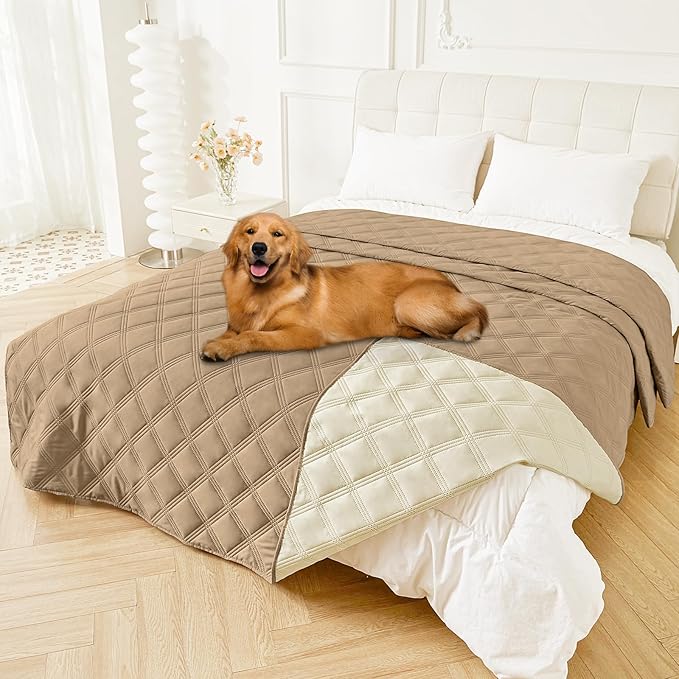 Smiry Waterproof Dog Bed Cover Blanket 82x120, Soft Reversible Pet Blanket, Washable Leakproof Cats Dogs Couch Cover for Sofa, Couch, Furniture, Lattice, Camel/Beige
