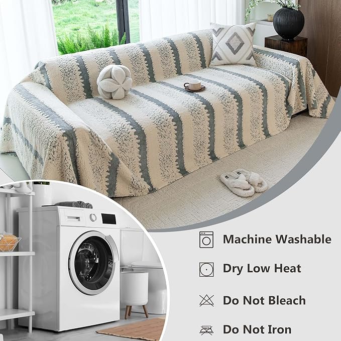 Sherpa Fleece Couch Cover for 3 Cushion Sofa, Gray, 71" x 134" - Pet Proof Sofa Covers Heavy Duty Scratch Resistant Pet Friendly Furniture Cover - Easy Install, Machine Washable