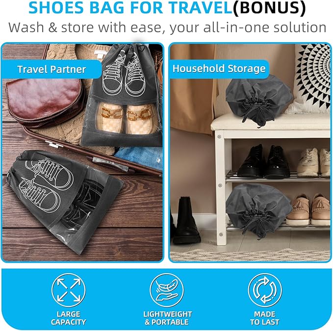 Shoe Washing Machine Bag | Laundry Shoe Bag for Washer and Dryer, 2pcs Reusable Shoes Cleaner Bags, Chenille Microfiber for Sneakers Tennis Shoes, Zipper with Lock Ring