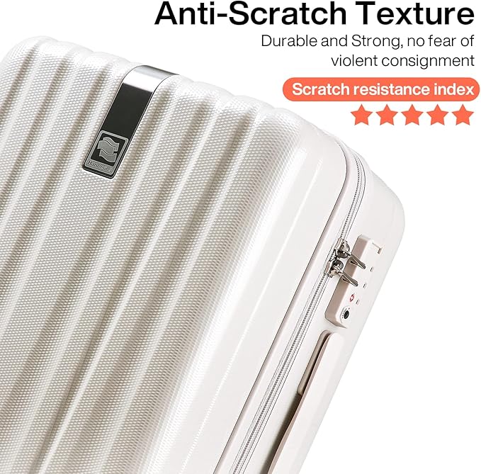 Hanke 20 Inch Carry On Luggage 22x14x9 Airline Approved Lightweight PC Hard Shell Suitcases with Wheels Travel Luggage Rolling Suitcase Travel Luggage Bag Christmas Gifts for Birthday(Ivory White)