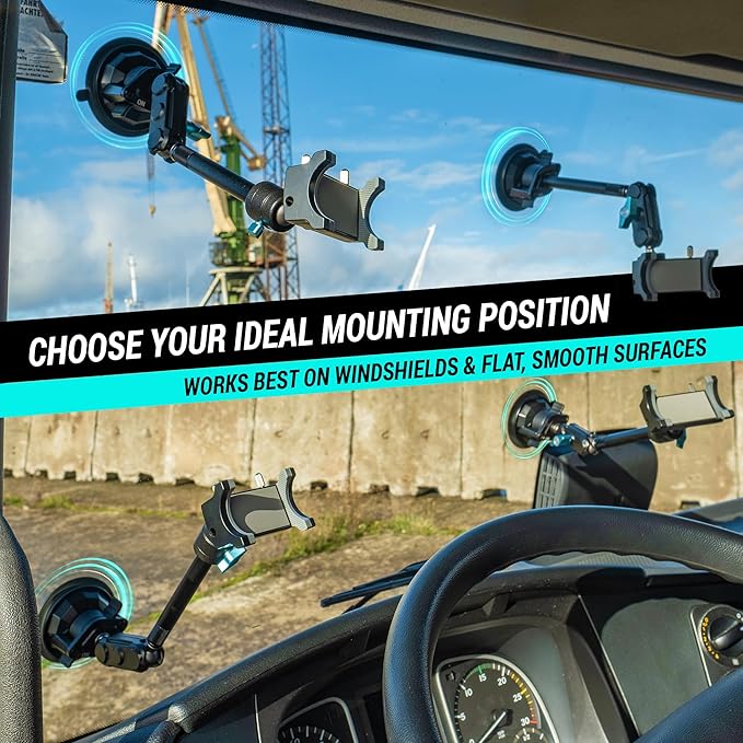 CARMOUNT TitanX100 Long – Truck Phone Mount – Heavy Duty Metal Phone Holder, Suction Cup Phone Mount for Car, Windshield Mount Cell Phone Holder for iPhone, Android, GPS & All Devices