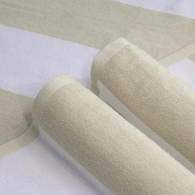 CLOWOOD Plush Oversized Beach Towel - Cotton 40 x 70 Inch Large Thick Chiffon Striped Cabana Pool Swimming Towel