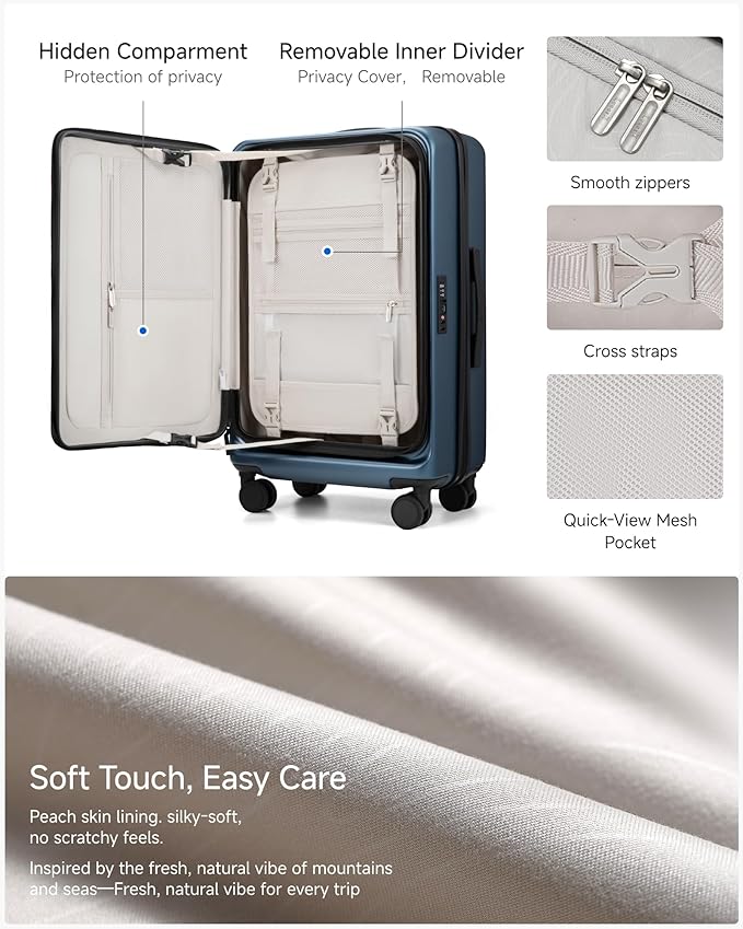 Checked Luggage Top Opening, FLT Expandable Polycarbonate Hard Shell Suitcase with Wheels (FLO-Lite, Blue, 24 Inch, 63L-70L)