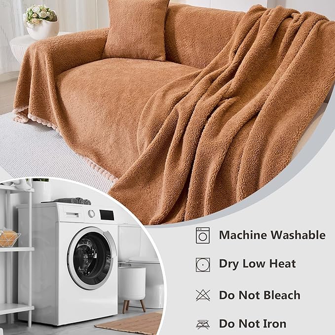 Sherpa Fleece Couch Cover for 3 Cushion Sofa, Brown, 71" x 134" - Pet Proof Sofa Covers Heavy Duty Scratch Resistant Pet Friendly Furniture Cover - Easy Install, Machine Washable