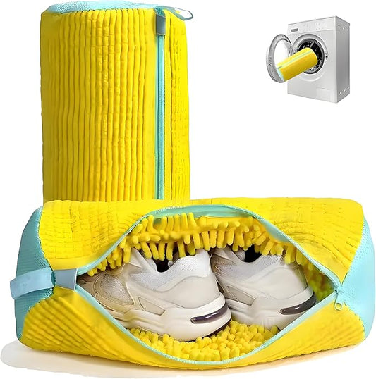 2-Pack Shoe Washing Machine Bags 15.4in Heavy Duty Laundry Shoe Bag with Reinforced Edges 360° Deep Clean Anti-Tear for Sneaker, Running Shoes, Bras, Delicates and Toys(Yellow)