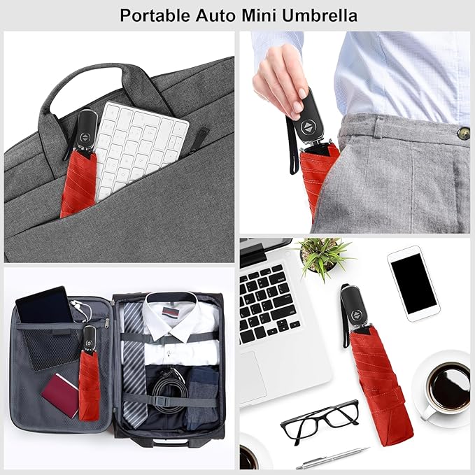 LEAGERA Compact Travel Umbrella for Purse - Flat Handle, Waterproof for Light Rain