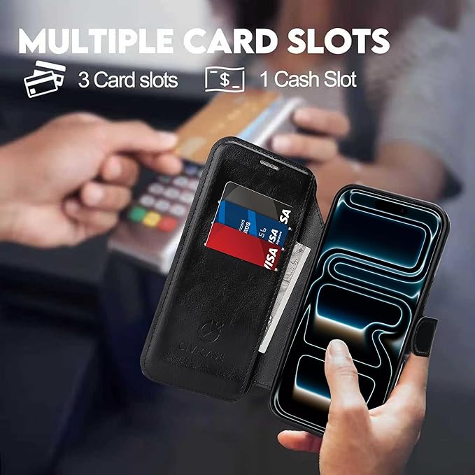 CIVICASE for iPhone 17 Pro Max Wallet Case with Stand,PU Leather Flip Credit Card Holder Slots (RFID Blocking),Compatible with Magsafe Magnetic Holder Phone Cover Women Men,Black